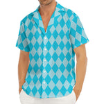 Blue Harlequin Pattern Print Men's Deep V-Neck Shirt