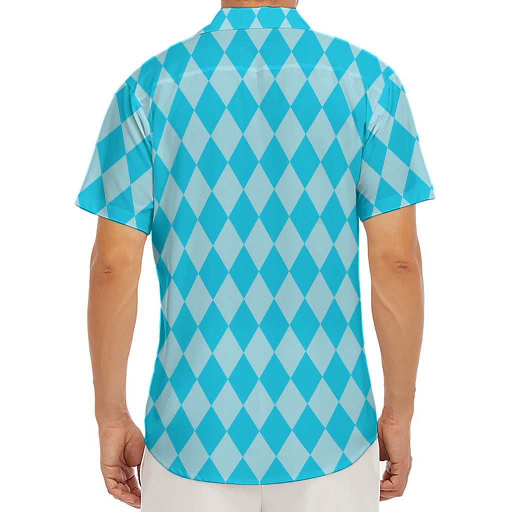 Blue Harlequin Pattern Print Men's Deep V-Neck Shirt