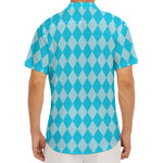 Blue Harlequin Pattern Print Men's Deep V-Neck Shirt