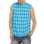 Blue Harlequin Pattern Print Men's Fitness Tank Top