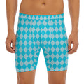 Blue Harlequin Pattern Print Men's Long Boxer Briefs