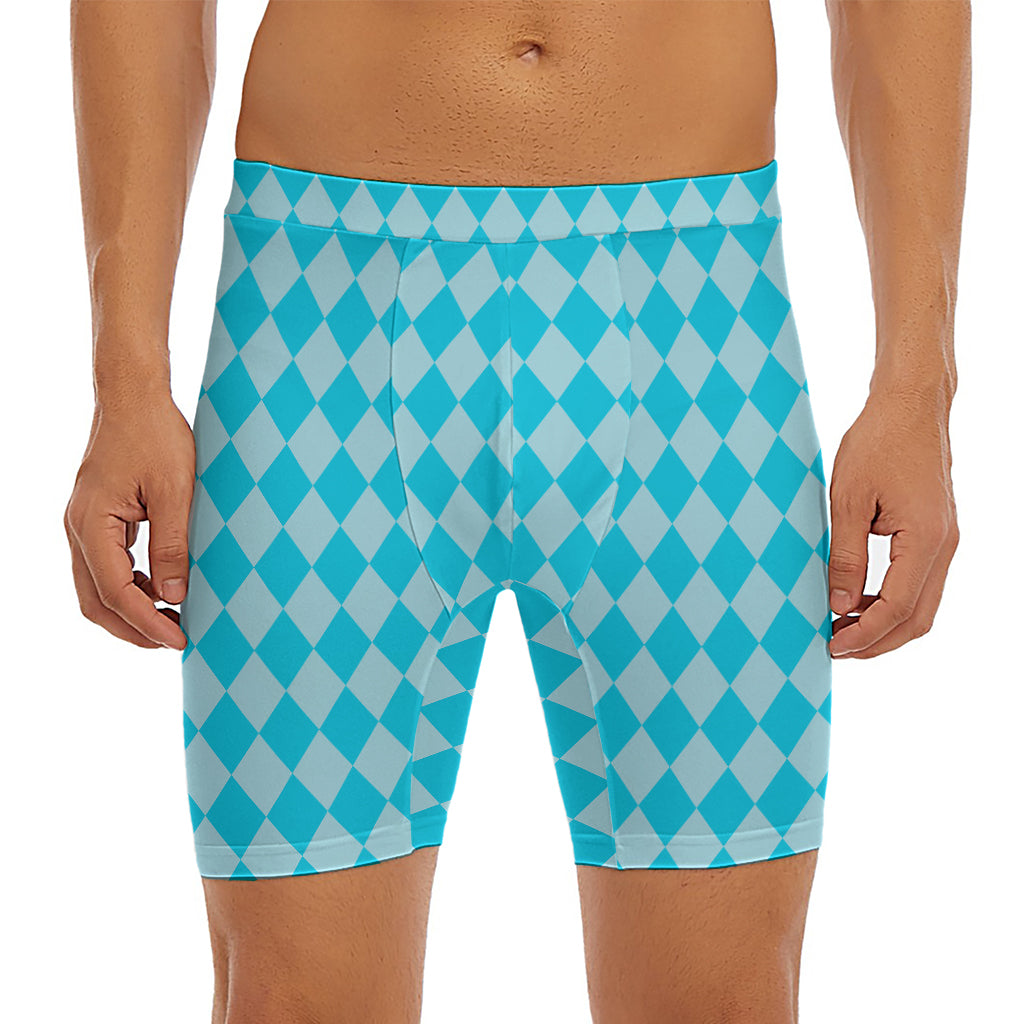 Blue Harlequin Pattern Print Men's Long Boxer Briefs