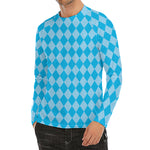 Blue Harlequin Pattern Print Men's Long Sleeve Rash Guard