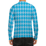 Blue Harlequin Pattern Print Men's Long Sleeve Rash Guard