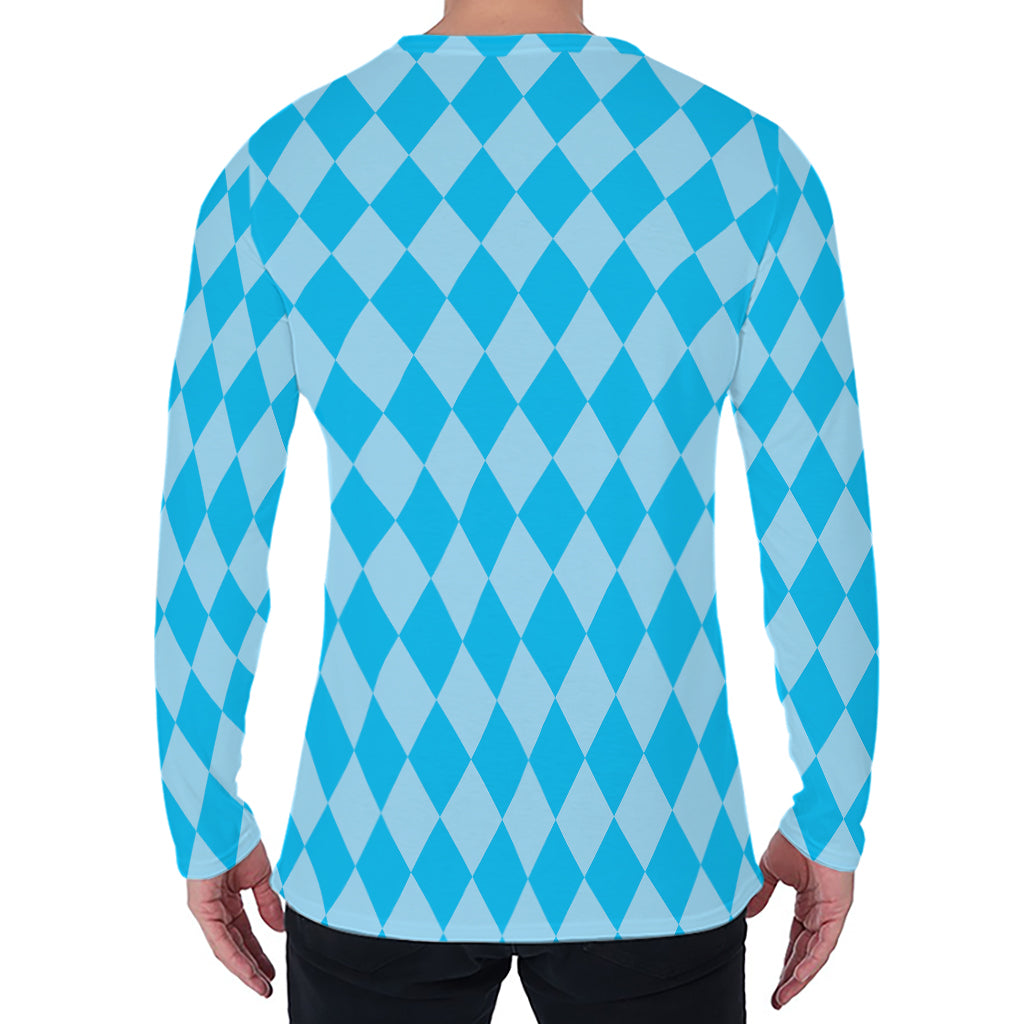 Blue Harlequin Pattern Print Men's Long Sleeve T-Shirt