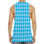 Blue Harlequin Pattern Print Men's Muscle Tank Top