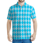 Blue Harlequin Pattern Print Men's Polo Shirt