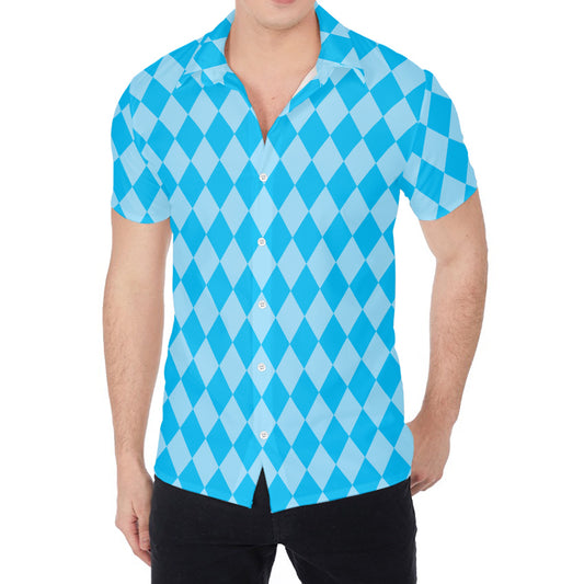 Blue Harlequin Pattern Print Men's Shirt