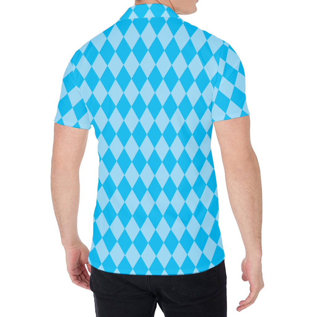 Blue Harlequin Pattern Print Men's Shirt