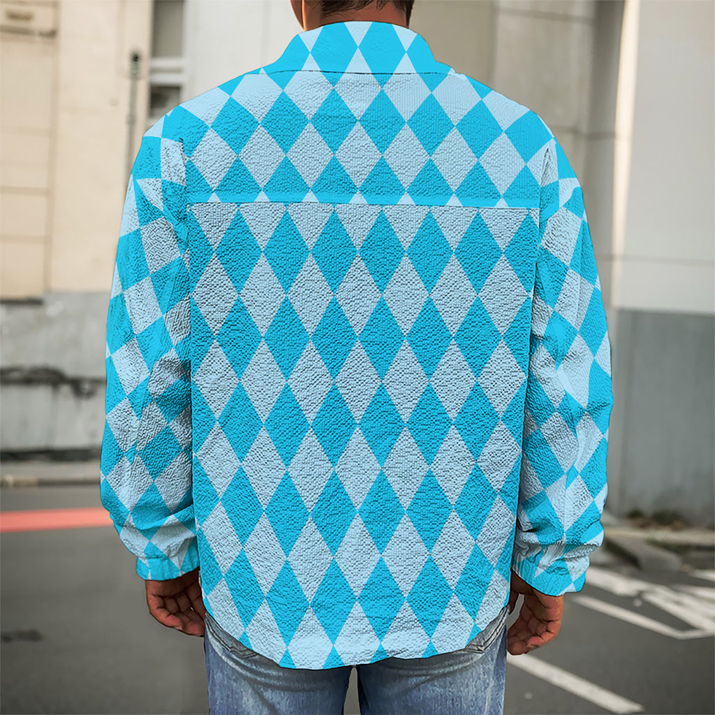 Blue Harlequin Pattern Print Men's Shirt Jacket