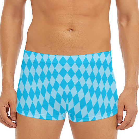 Blue Harlequin Pattern Print Men's Short Boxer Briefs