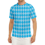 Blue Harlequin Pattern Print Men's Short Sleeve Rash Guard