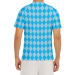 Blue Harlequin Pattern Print Men's Short Sleeve Rash Guard