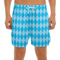 Blue Harlequin Pattern Print Men's Split Running Shorts
