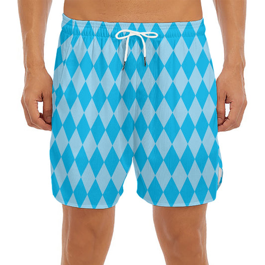 Blue Harlequin Pattern Print Men's Split Running Shorts