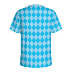 Blue Harlequin Pattern Print Men's Sports T-Shirt