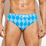 Blue Harlequin Pattern Print Men's Swim Briefs