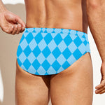 Blue Harlequin Pattern Print Men's Swim Briefs