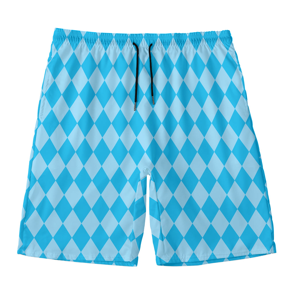 Blue Harlequin Pattern Print Men's Swim Trunks