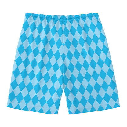 Blue Harlequin Pattern Print Men's Swim Trunks