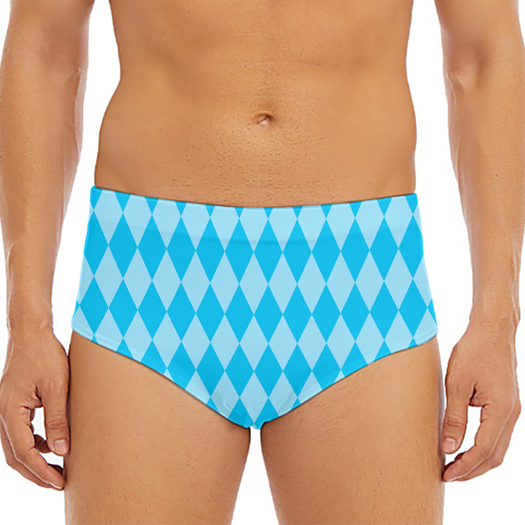 Blue Harlequin Pattern Print Men's Triangle Swim Briefs