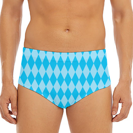 Blue Harlequin Pattern Print Men's Triangle Swim Briefs