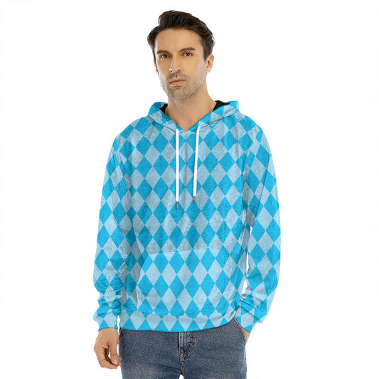 Blue Harlequin Pattern Print Men's Velvet Pullover Hoodie