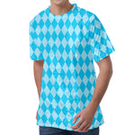 Blue Harlequin Pattern Print Men's Velvet T-Shirt