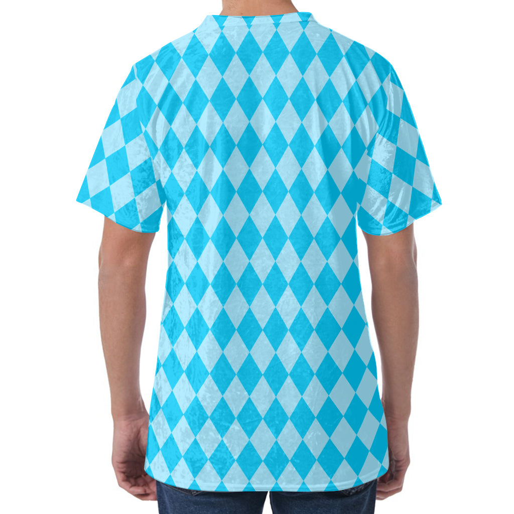 Blue Harlequin Pattern Print Men's Velvet T-Shirt