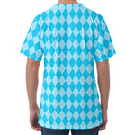 Blue Harlequin Pattern Print Men's Velvet T-Shirt