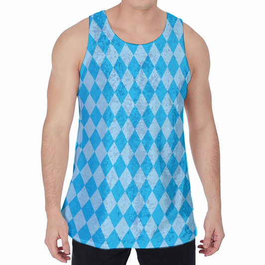 Blue Harlequin Pattern Print Men's Velvet Tank Top