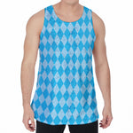 Blue Harlequin Pattern Print Men's Velvet Tank Top