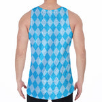 Blue Harlequin Pattern Print Men's Velvet Tank Top