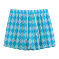 Blue Harlequin Pattern Print Mesh Shorts
