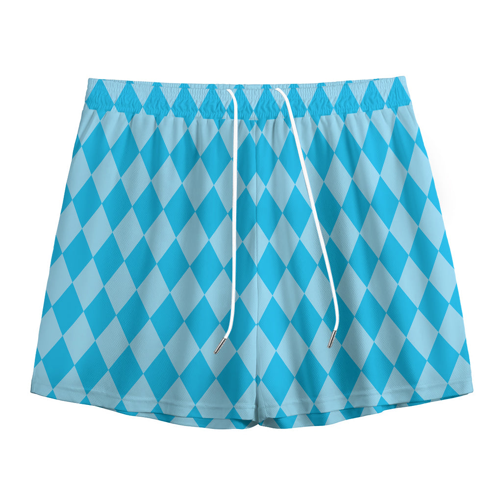 Blue Harlequin Pattern Print Mesh Shorts