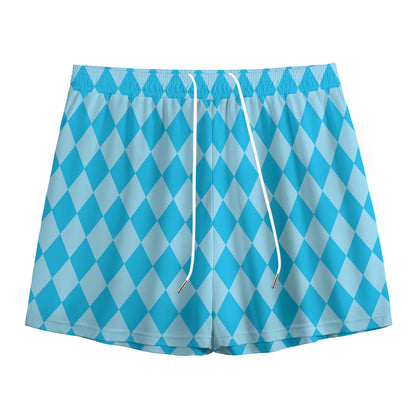 Blue Harlequin Pattern Print Mesh Shorts