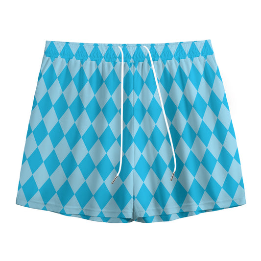Blue Harlequin Pattern Print Mesh Shorts