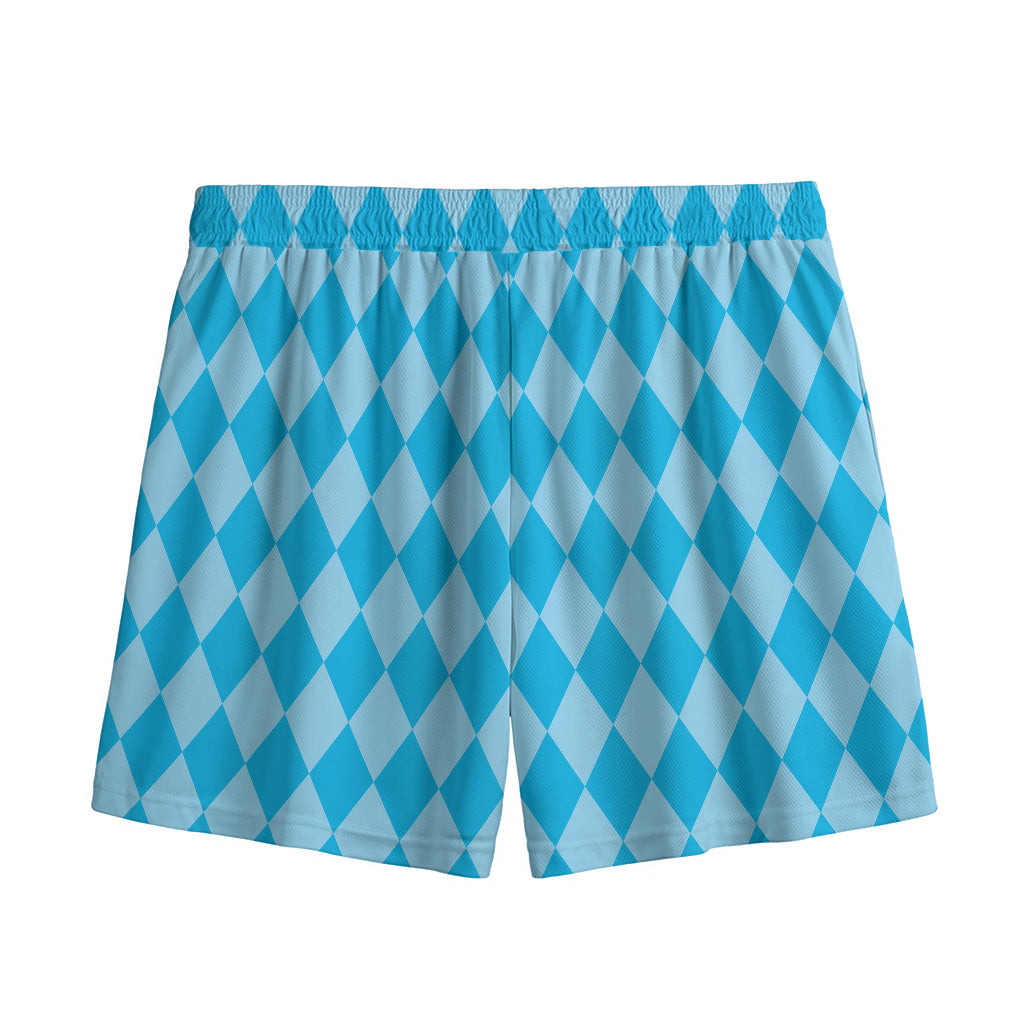 Blue Harlequin Pattern Print Mesh Shorts
