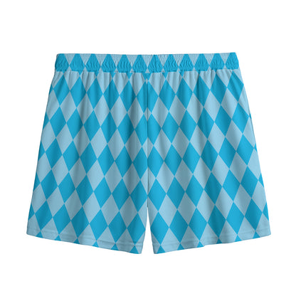 Blue Harlequin Pattern Print Mesh Shorts