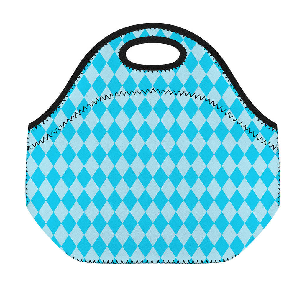 Blue Harlequin Pattern Print Neoprene Lunch Bag