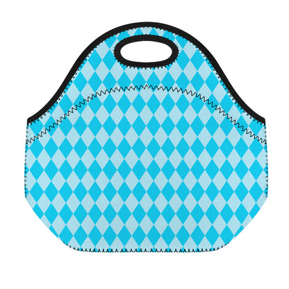 Blue Harlequin Pattern Print Neoprene Lunch Bag