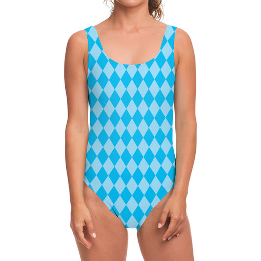 Blue Harlequin Pattern Print One Piece Swimsuit