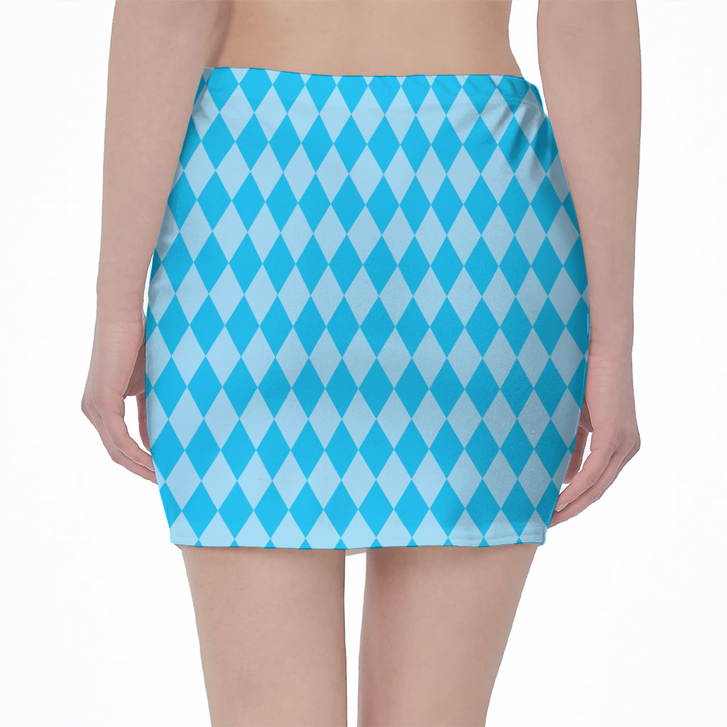 Blue Harlequin Pattern Print Pencil Mini Skirt