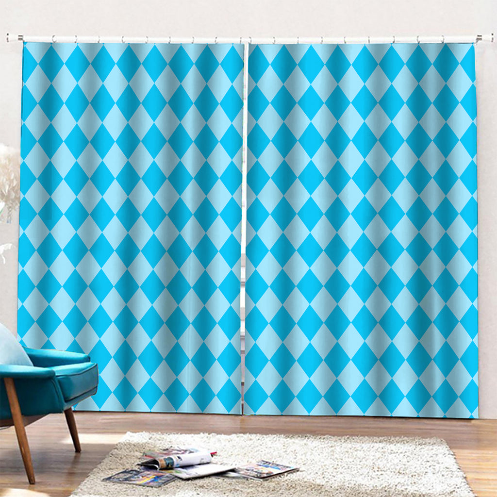 Blue Harlequin Pattern Print Pencil Pleat Curtains