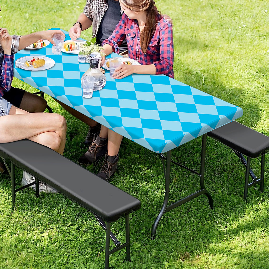 Blue Harlequin Pattern Print Picnic Table Cover
