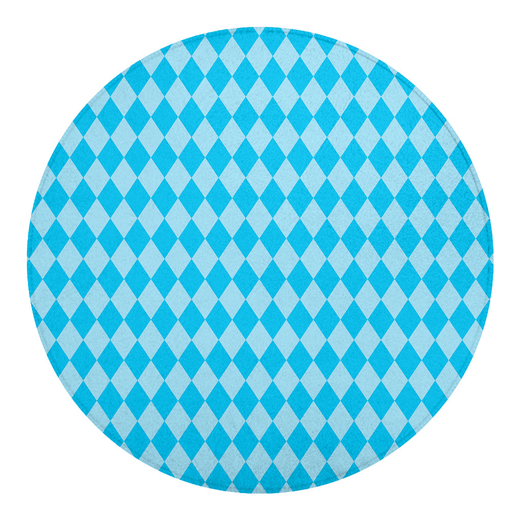 Blue Harlequin Pattern Print Round Blanket