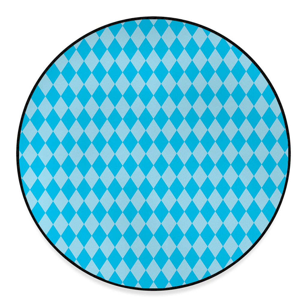 Blue Harlequin Pattern Print Round Floor Mat
