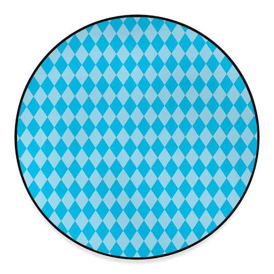 Blue Harlequin Pattern Print Round Floor Mat