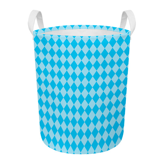 Blue Harlequin Pattern Print Round Laundry Basket