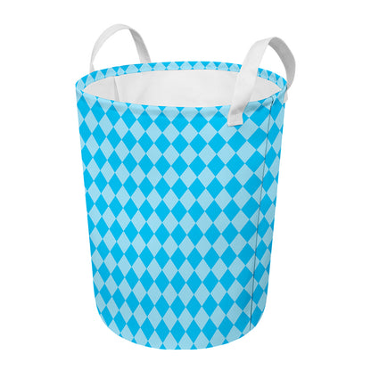 Blue Harlequin Pattern Print Round Laundry Basket